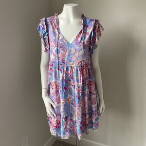 Umgee Babydoll Mini Dress Floral Boho Size Small Resort Vacation Sundress